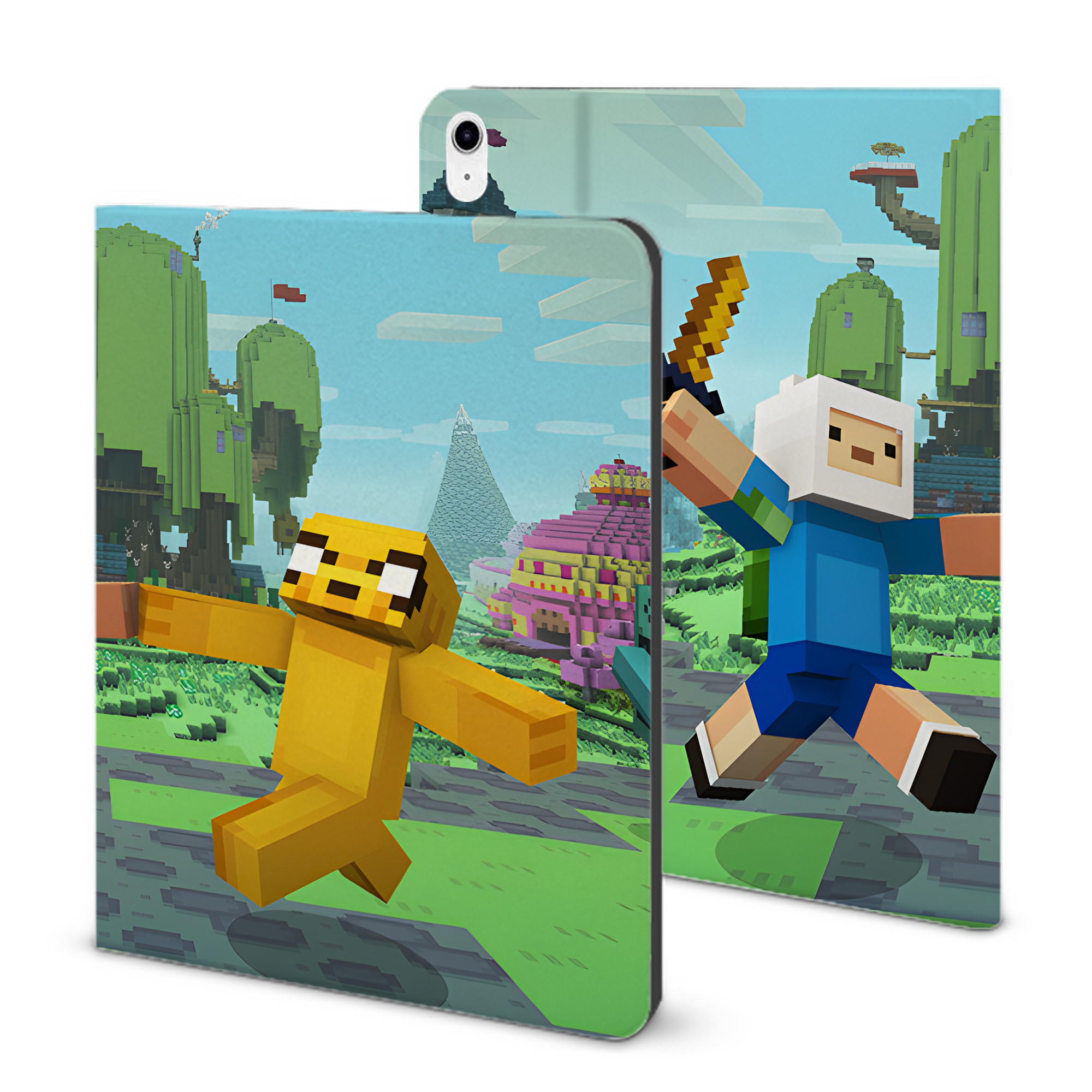 （画像用） マインクラフト ブロックの世界 Minecraft MC Block world IPad ケース ブック型 PUレザー TPU 耐衝撃 軽量 薄型 ペン収納なし 全面保護 IPad 各モデル対応